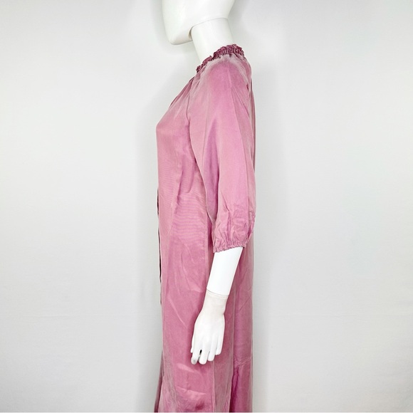 Sewlip Pink Cupro Round Bottom Dress Size XS Smocked Neck Modest Midi Length NEW - Picture 3 of 9